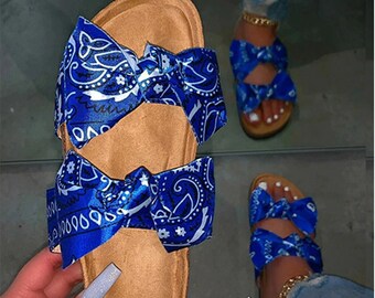 womens blue flat sandals