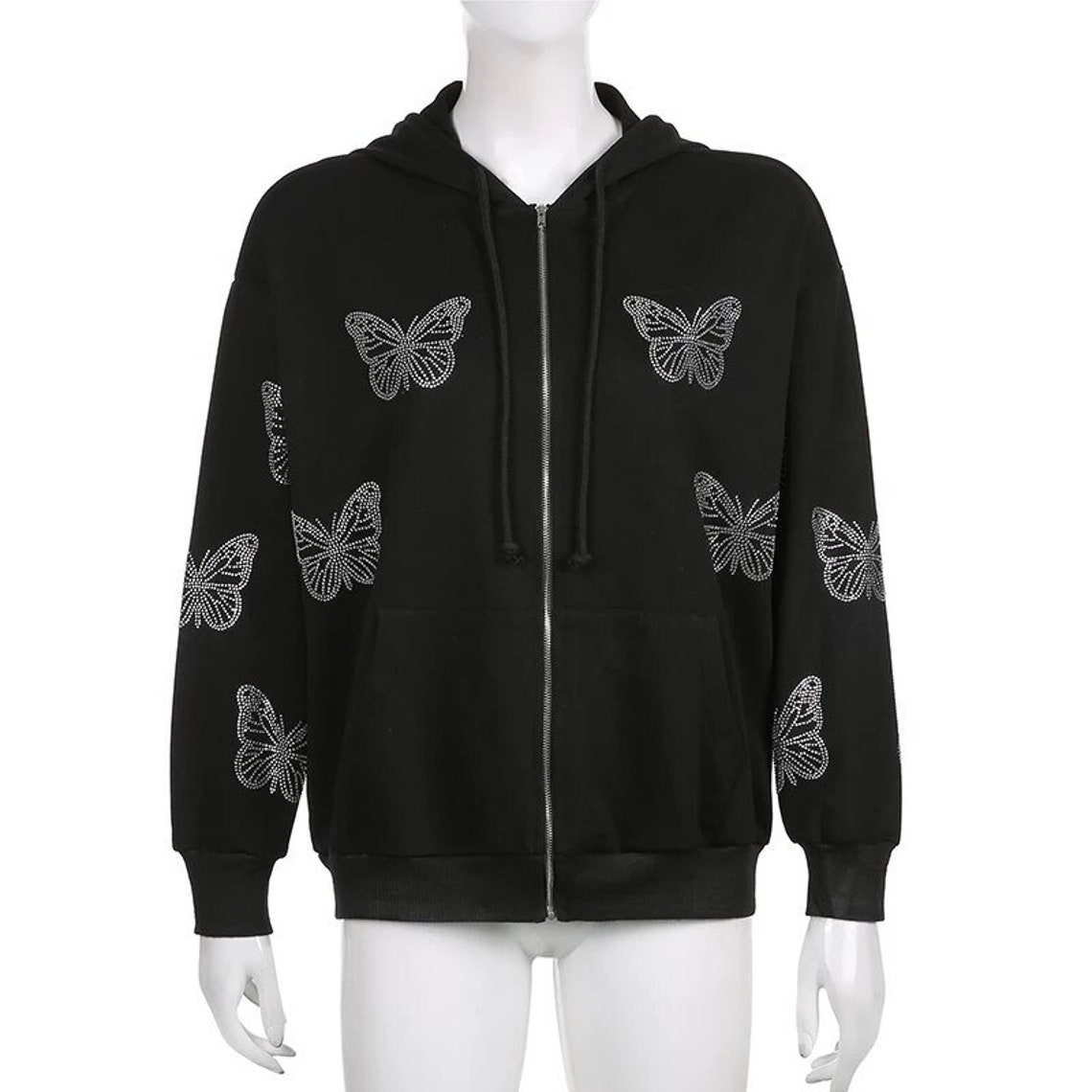 Oversized Y2k Butterfly Rhinestone Jacket Y2k Zip Up Hoodie | Etsy