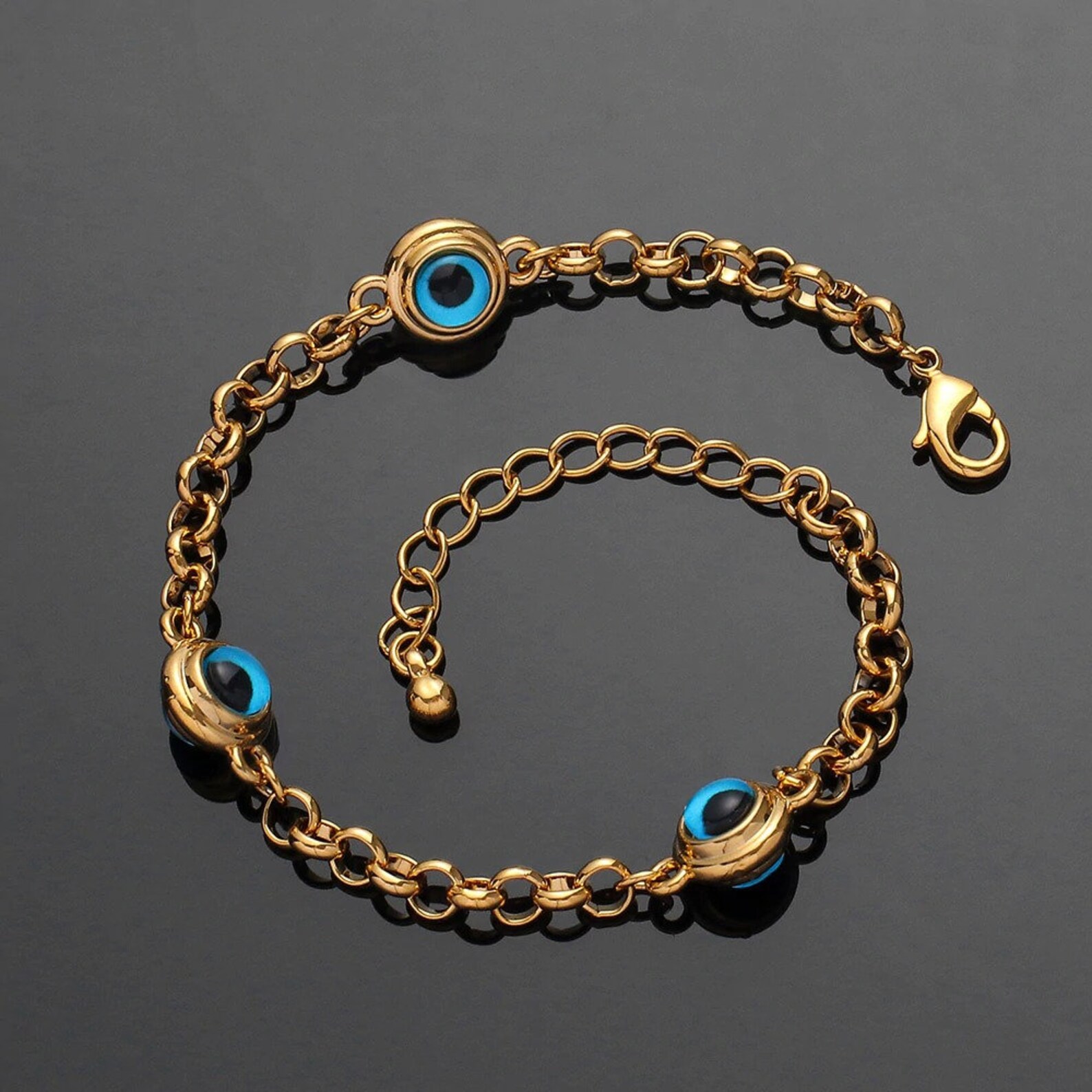 Blue Evil Eye Bracelet Evil Eye Bracelet Blue Evil Eye Gold Etsy