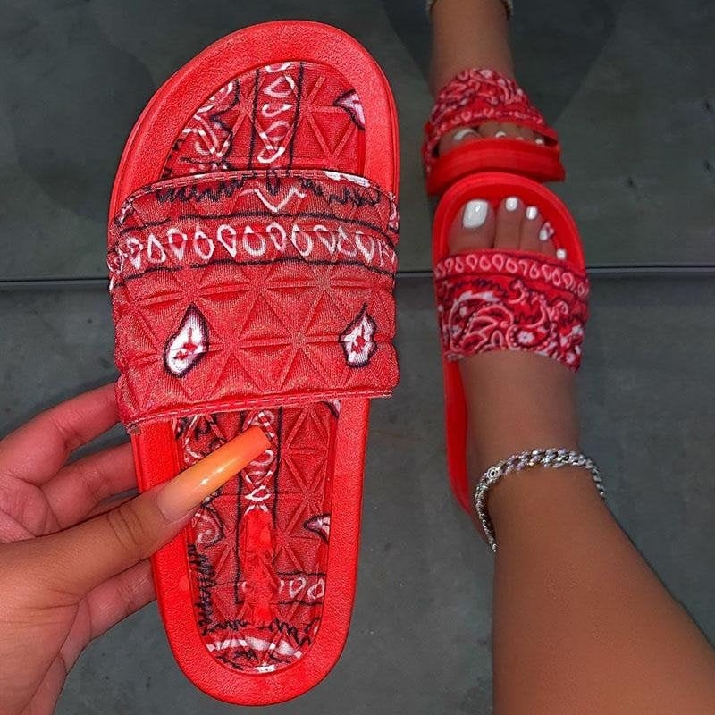 Bandana Sandals Slip On Sandals Red Bandana Sandals Womens Etsy