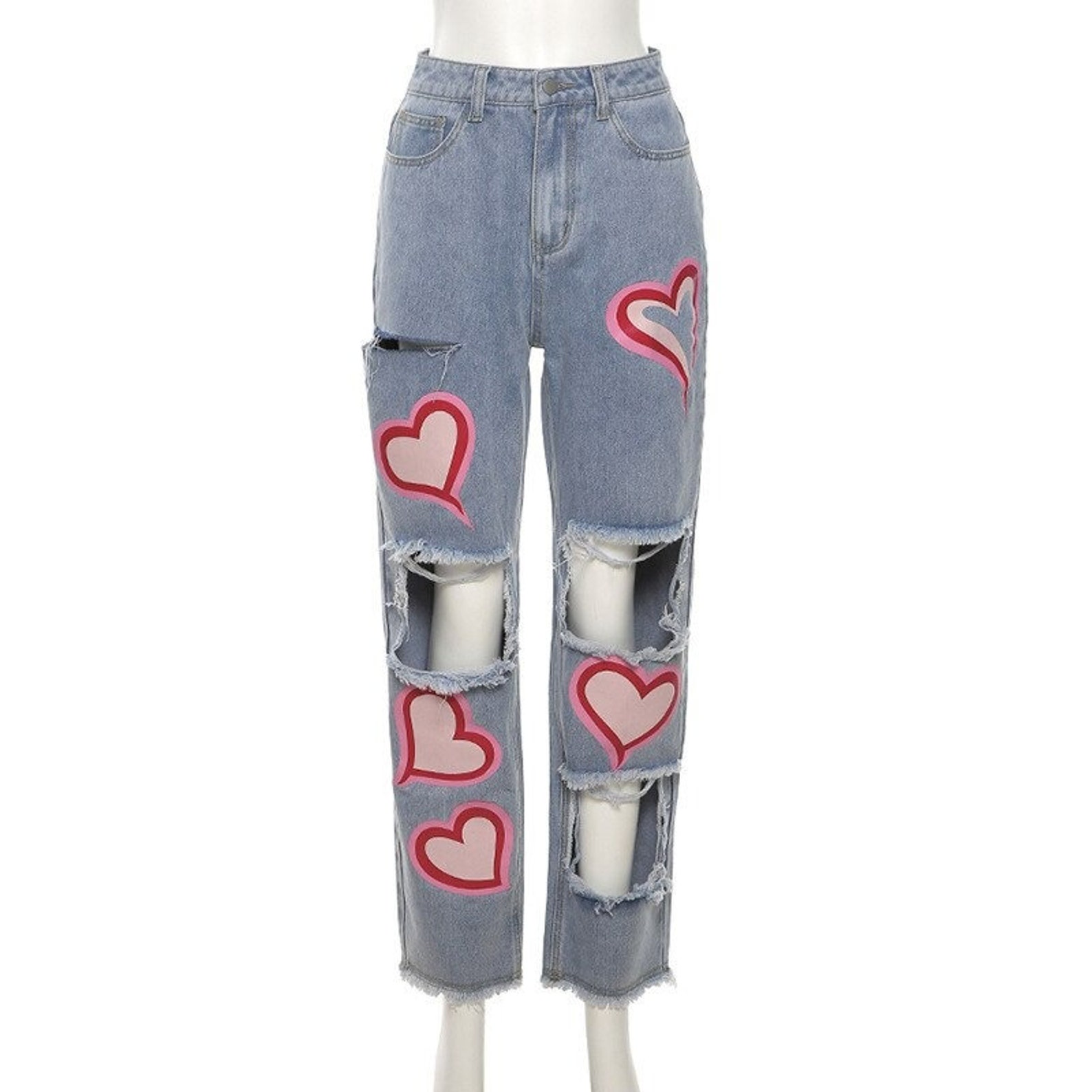 Baggy Herz Print Jeans Herz Druck Y2k Jeans Y2k Jeans Etsy