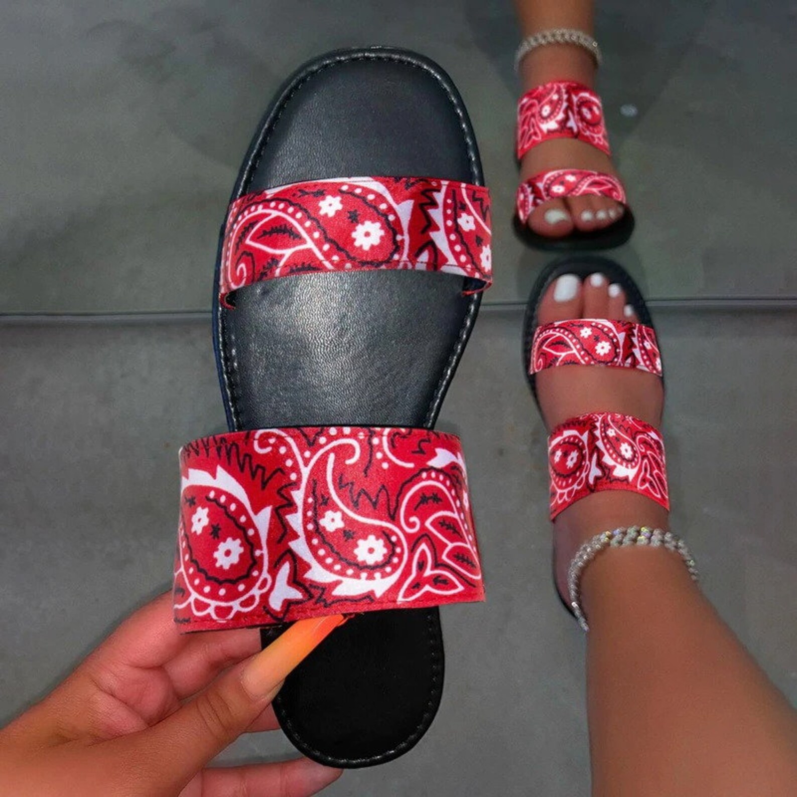 Bandana Sandals Slip On Sandals Red Bandana Sandals Red Etsy