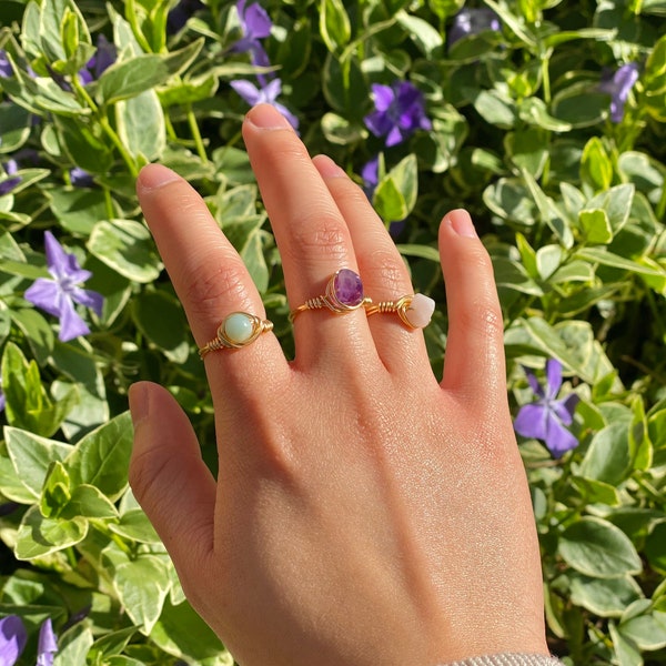 Custom Dainty Crystal Wire Wrapped Rings