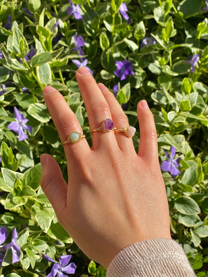 Custom Dainty Crystal Wire Wrapped Rings 