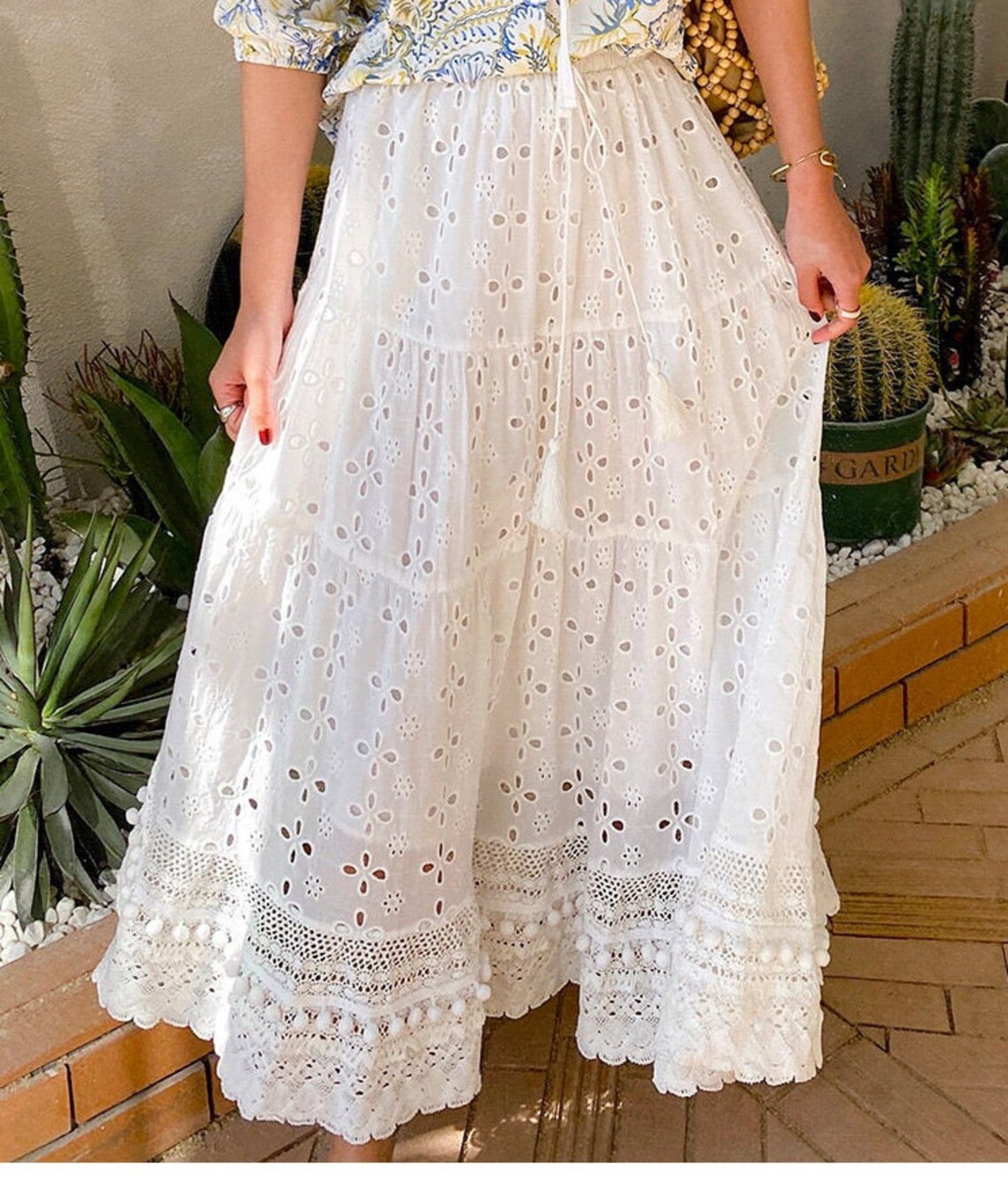 100 Cotton Skirt White Skirt Bohemian Long Skirt Knitted Etsy
