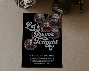 Disco Birthday Invitation, 70s Disco Party Invitation, 1970s Groovy Disco Invitation, Retro Disco Printable Invitation