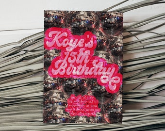 Disco Ball Birthday Invitation, 70s Retro Party (JPG/PDF)