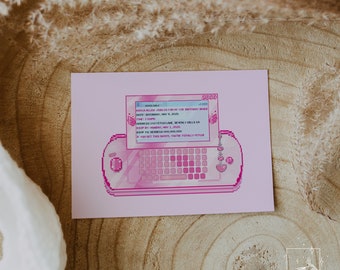 Y2K Birthday Invitation, Pink Pixel Computer (JPG/PDF)