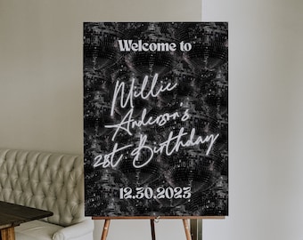 Disco Ball Welcome Sign, 70s Retro Party Decor (Digital or Physical)