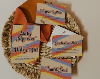Groovy Rainbow Baby Shower Invitation Set (Digital Download)