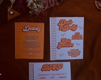 Retro 70s Wedding Invitation Bundle, Groovy Font