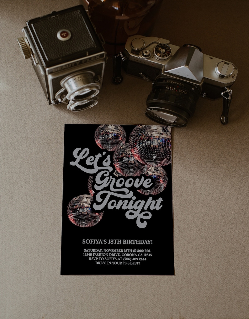 lets groove invitation. disco ball invite, groovy invitation, disco ball invitation. groove invite.