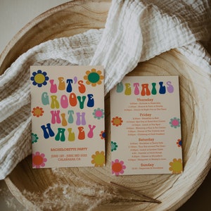 Groovy Retro Bachelorette Invitation, Hippie Bachelorette Weekend, 70s Party Invitation, Groovy Hippie Bachelorette Itinerary