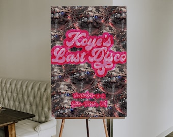 70s Disco Party Welcome Sign, Retro Groovy Disco Ball (JPG/PDF)