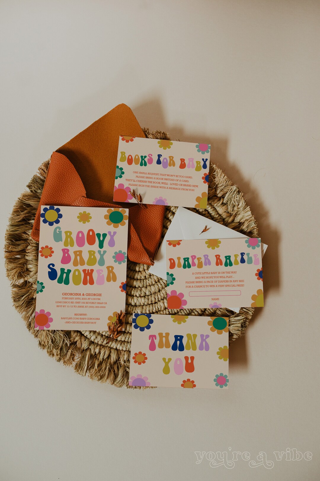 Hippie Baby Shower Invitation, Groovy Flower Shower Invitation, Retro