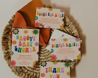Hippie Baby Shower Invitation, Groovy Flower Shower Invitation, Retro Groovy Baby Shower, 70s Baby Shower Invitation, Hippie Baby Shower