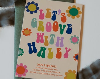 Groovy Birthday Invitation, 1960s Alphabet (JPG/PDF)