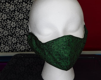 Green Floral Face Mask with Pocket and Nose Wire