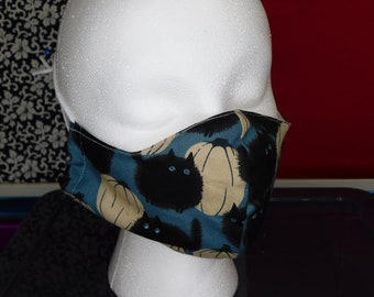 Black Cat Face Mask with Pocket and Nose Wire Kitty