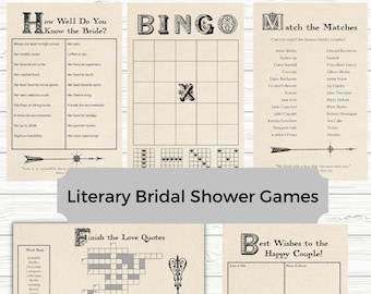 Literary Bridal Shower Games: Love Quotes, Couples Match (PDF Download)