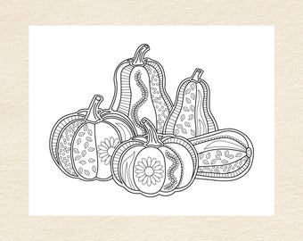 Herbstliche Ausmalbilder für Erwachsene: 10 gemütliche Herbst Printables (Instant Download)