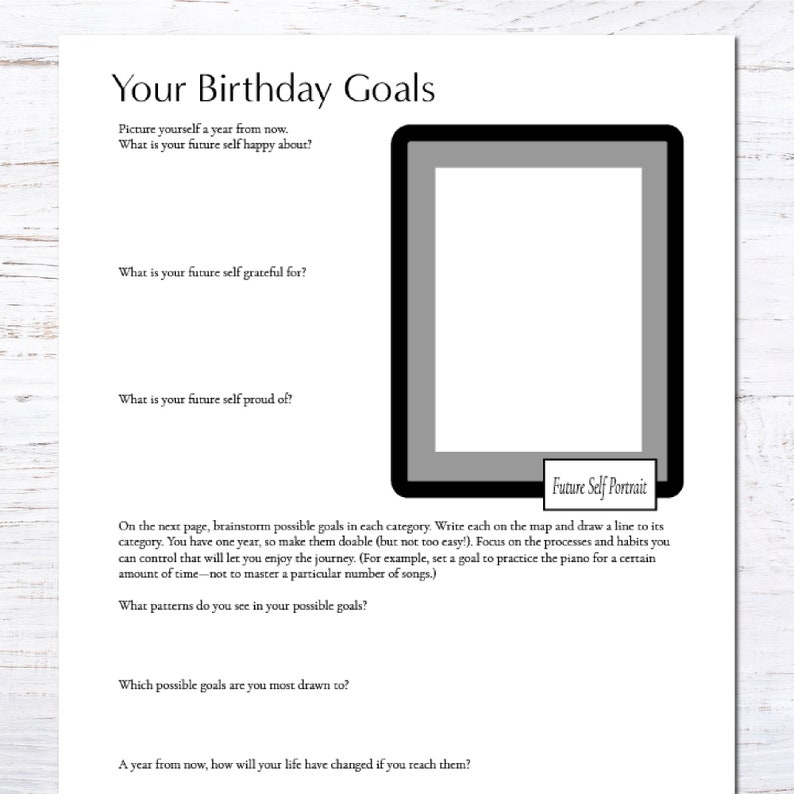 Your birthday goals with a future self portrait.
