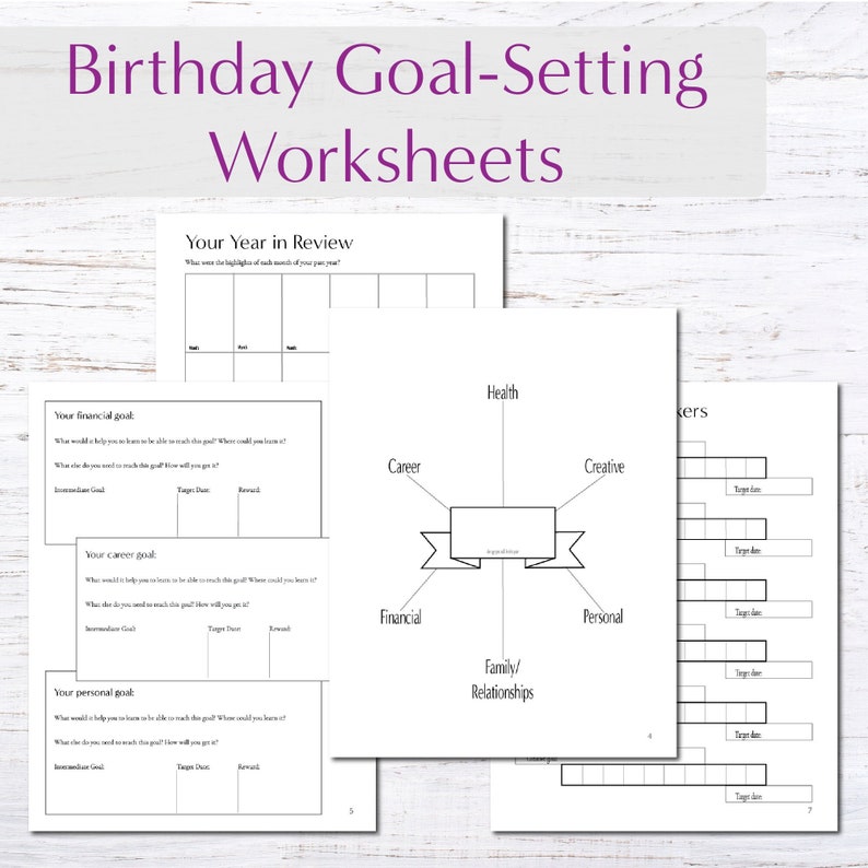 Birthday goal-setting worksheets.