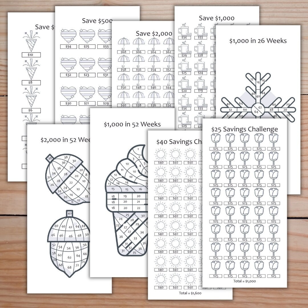 Savings Challenges Bundle for A6 Binder / 24 Seasonal Savings Trackers ...