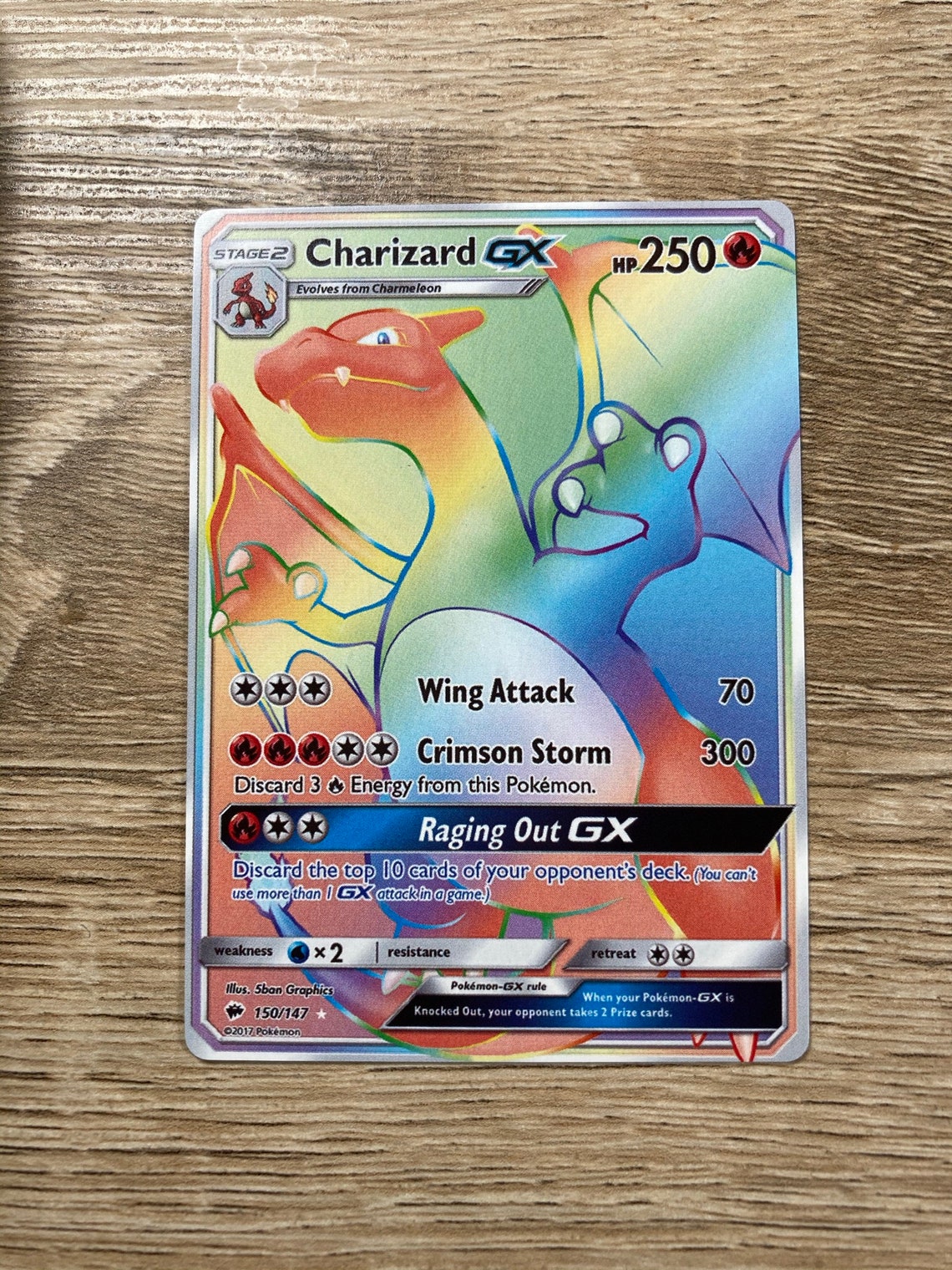 Charizard Rainbow GX Custom Made Pokémon Card Non-Holo | Etsy