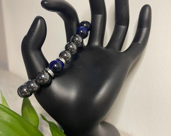 10mm Hematite & Blue Tiger eye bracelet  “ The bluest eye”