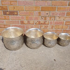 Vintage Silver-Plated Repousse Planters, Set of 4 Flowerpots, Vintage Home Decor, NOS (New Old Stock), Boho