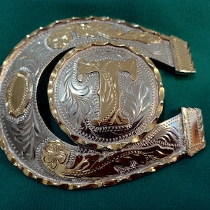 Silver- and Gold-plated Horse Shoe Belt Buckle Letter T gift for him,gift for her, Bo-Ho Western,Rodeo, Rockabilly, Classic, Country