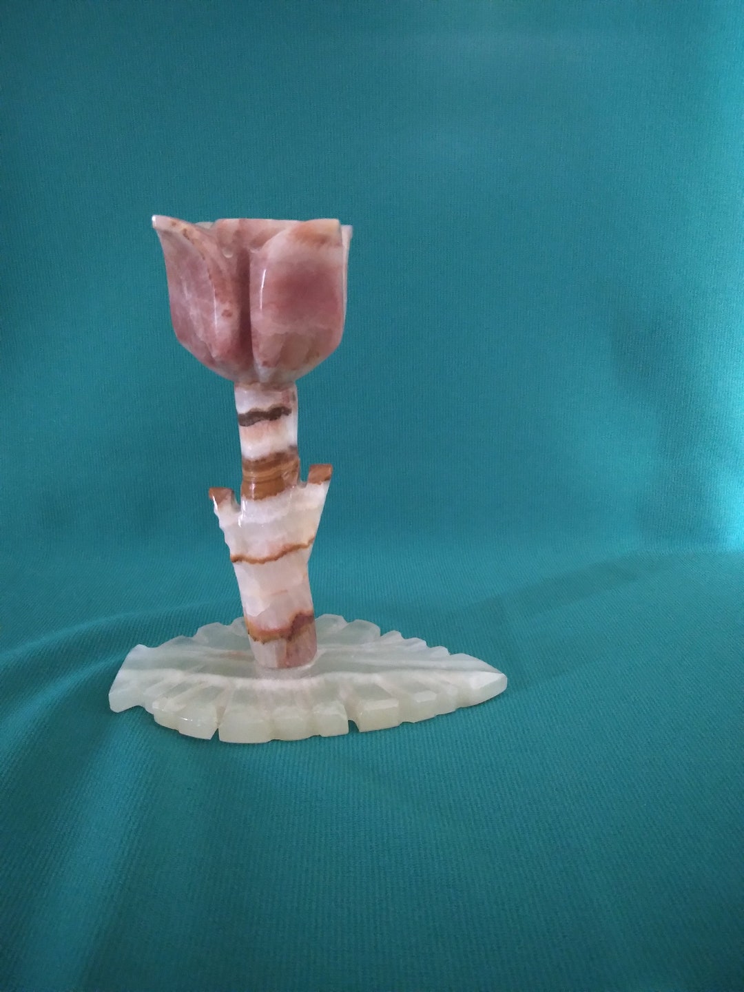 Vintage Pink Marble Candle Holder Shaped Like a Flower, 80s Pink Marble