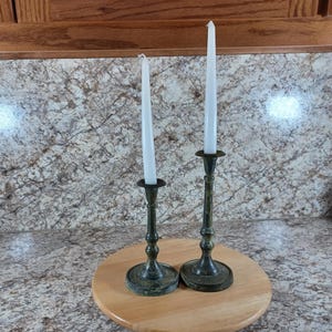 2 Pc Set Vintage Antiqued Green Metal Candle Stick Holders, Candle stick holders, Brass candle holders,Bo-Ho, Shabby Chic, Country Cottage