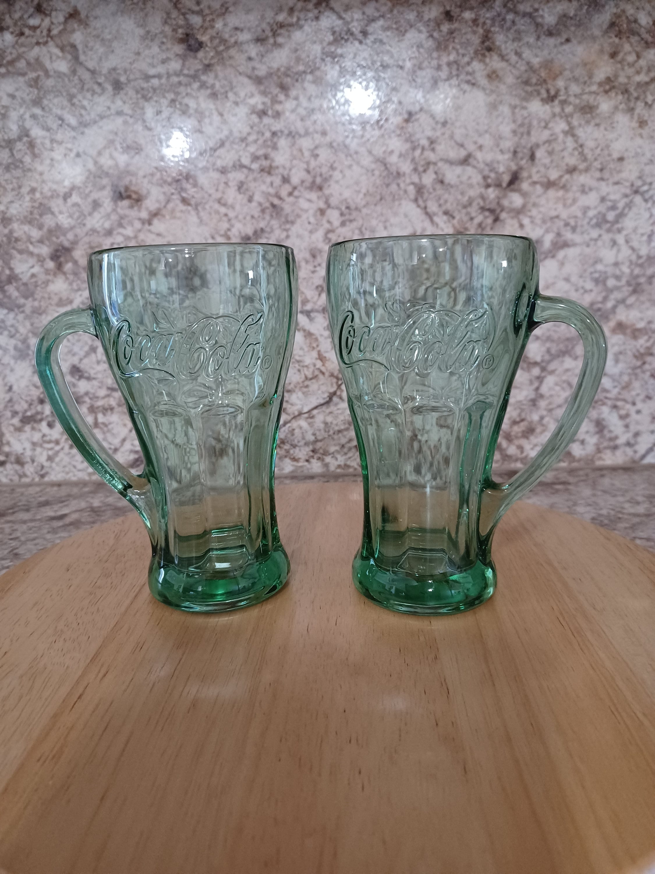 2 pc set Vintage,Coca Cola Glasses with handles, Green Coca Cola Glasses, Milkshake Glasses, Fountainware, Bo-Ho, Farmhouse,Cabin