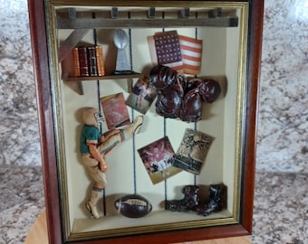 Vintage Football Shadow Box, Football Memorabilia, Graduation gift, Bo-Ho,Shabby Chic, Gift for Her, Gift for Him, Classic, Father's Day