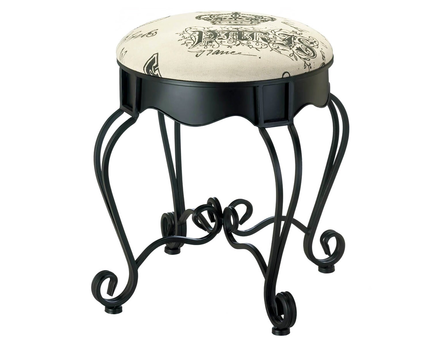 Round Metal Stool Chair Footstool for Paris Lovers Francophile Gifts for Her Vintage French Accent Stools Paris Bathroom Makeup Stool Black Chic European Stool Parisian Iron Vanity Stool 