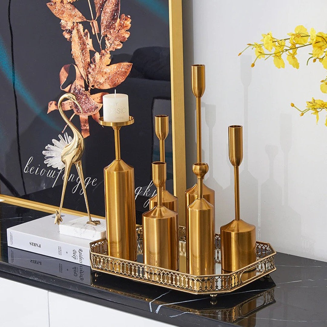 Gold Candlestick Set Candle Holder Metal Candle Holders Cozy Vibe Home Decor - Etsy