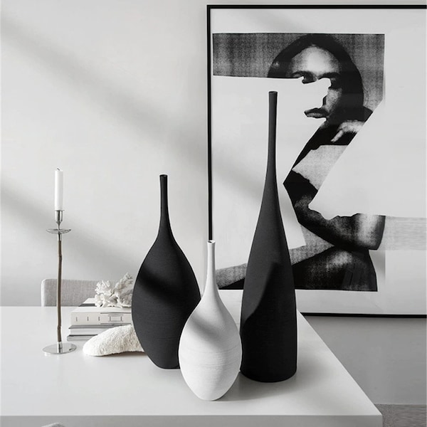 Minimal Ceramic Vase | Unique Vase | Unique Home Decor | Table Decoration | Scandinavian Design Vase | Black and White Vase