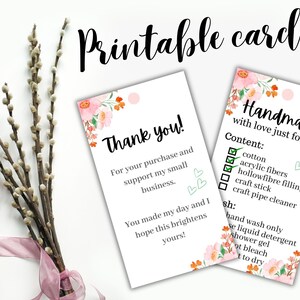 Pflegehinweise und Danksagungskarten für handgemachte Produkte, Pflegeanleitungskarten zum Herunterladen, Danksagungsschilder, Strick- oder Häkelanleitungskarten