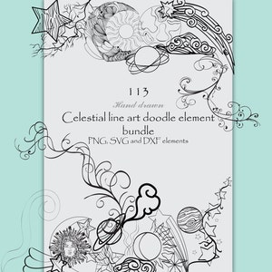 hand drawn Celestial line art elements