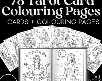78 Tarot Card Colouring Pages Deck, Printable Tarot Cards to Colour In, Digital Art
