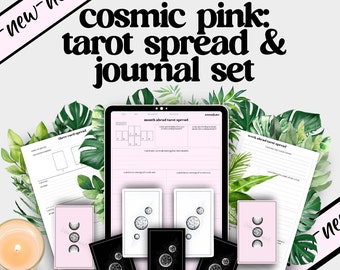 tarot journal pages, three card spread, week ahead, month ahead spread, daily card, shadow card, PDF printable digital
