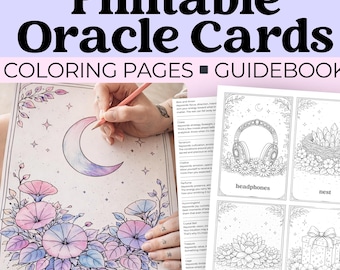 Printable Oracle Cards Coloring Deck with Guidebook (Digital Download)