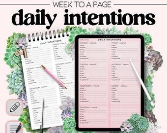 printable digital daily intentions || aesthetic, week to a page || A4 + USL