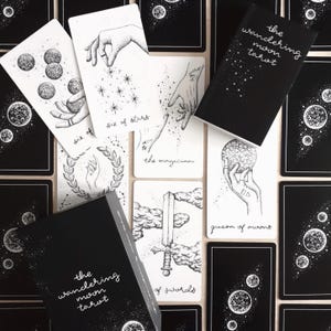 Tarot Deck of Unique Indie Cards: Black and White, Spiritual Hand Drawn Beginner Tarot Oracle Deck with Guidebook The Wandering Moon Tarot