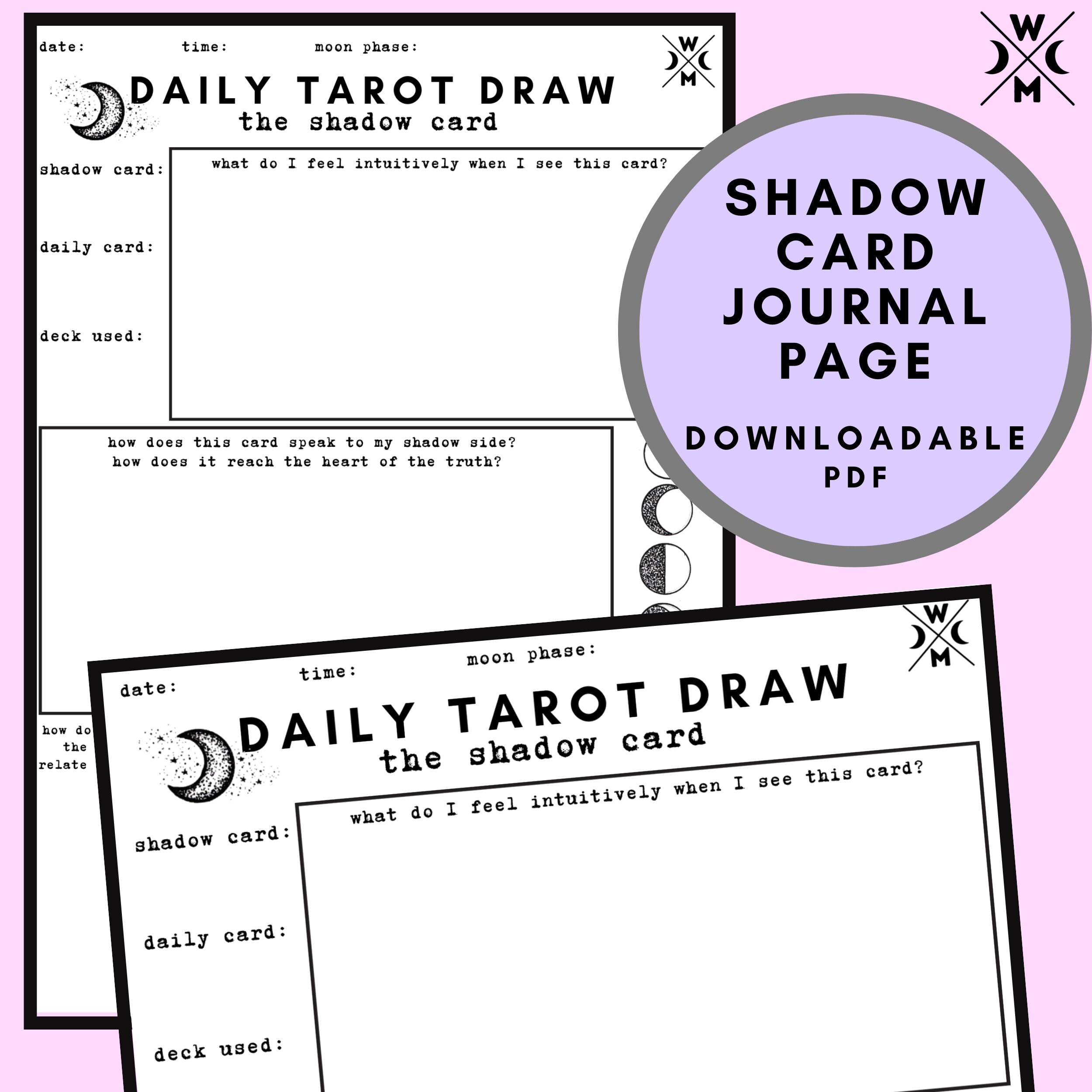 Shadow Card Journal Page Tarot Daily Draw Downloadable PDF - Etsy