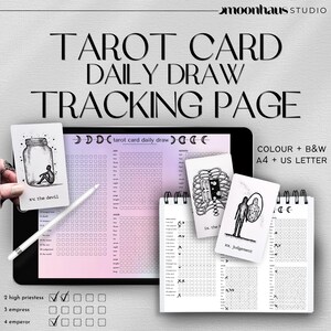 tarot tracker card daily draw: record check list journal page | instant download