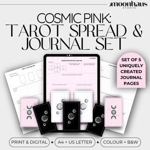 tarot journal pages, three card spread, week ahead, month ahead spread, daily card, shadow card, PDF printable digital