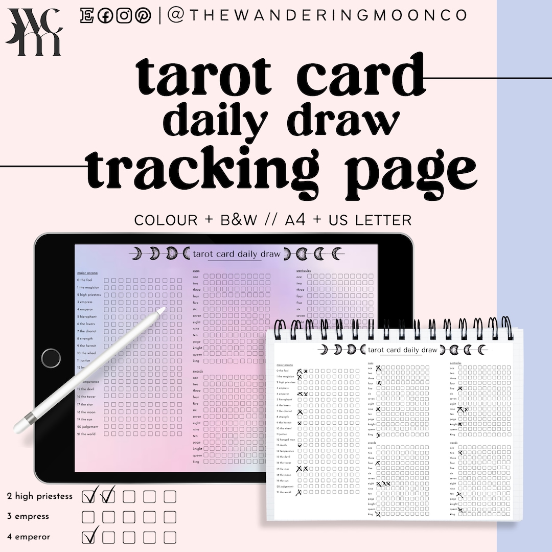 Tarot Card Daily Draw Record Check List Journal Page Instant Download Etsy